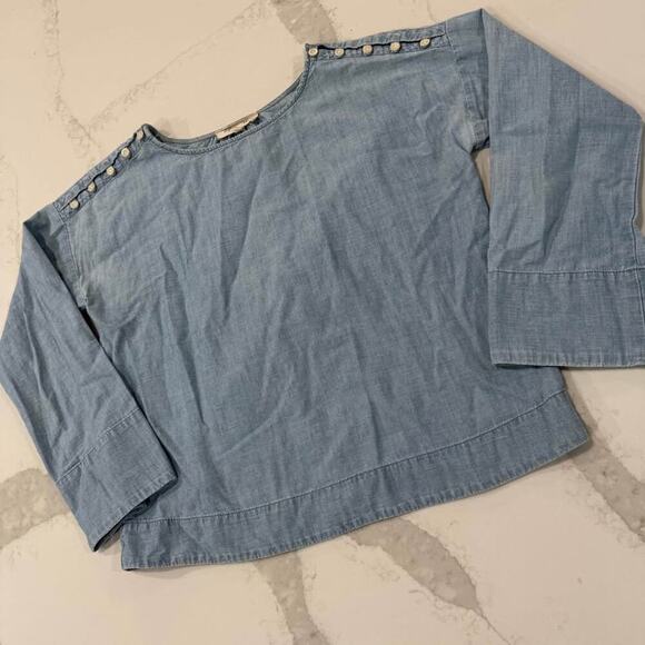 Madewell Convertible Cold Shoulder Chambray Blouse Women's XXS Blue Denim Preppy - Picture 2 of 9